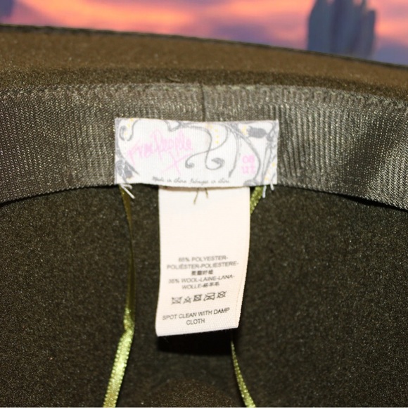Free People Wythe Green Wool Fedora Hat with Brown Leather - NWOT